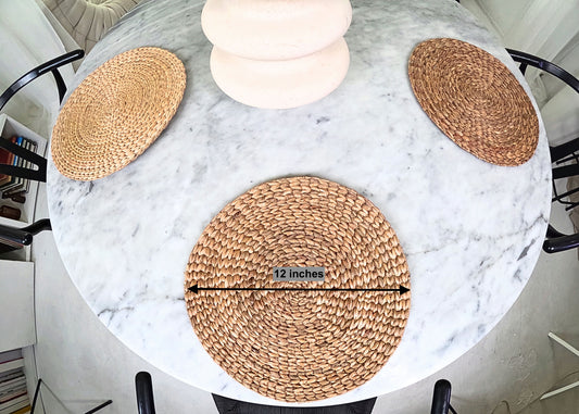Round 12in Eco-Friendly Handwoven Water Hyacinth Placemats – Sustainable Table Decor for Everyday & Special Occasions