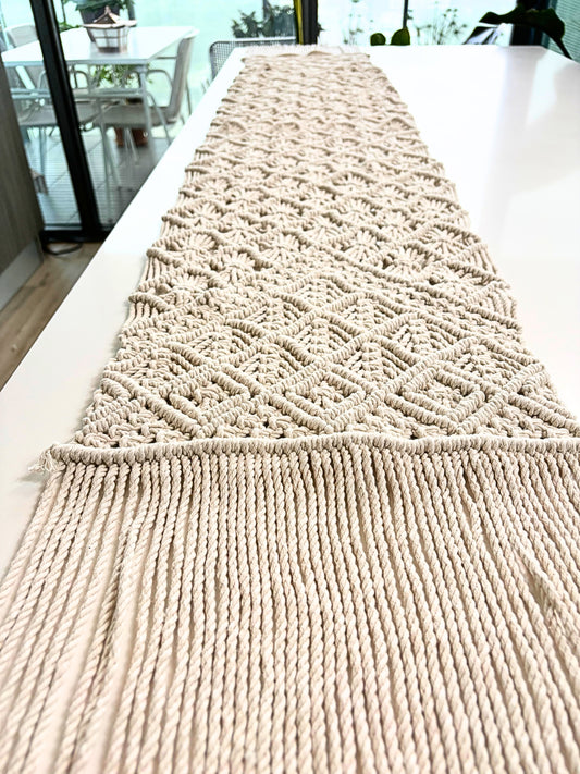 Eco-Friendly Handmade Thick Macramé Table Runner - 6 ft Length – Sustainable Boho Elegance for Your Home