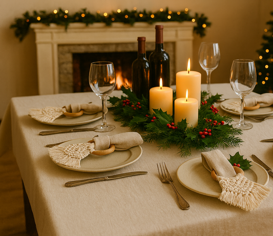 Boho napkin rings with wooden rings and macrame design for elegant dining and events and weddings table decor
