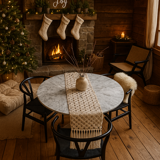 macrame table runner handwoven boho elegant holiday christmas dining table