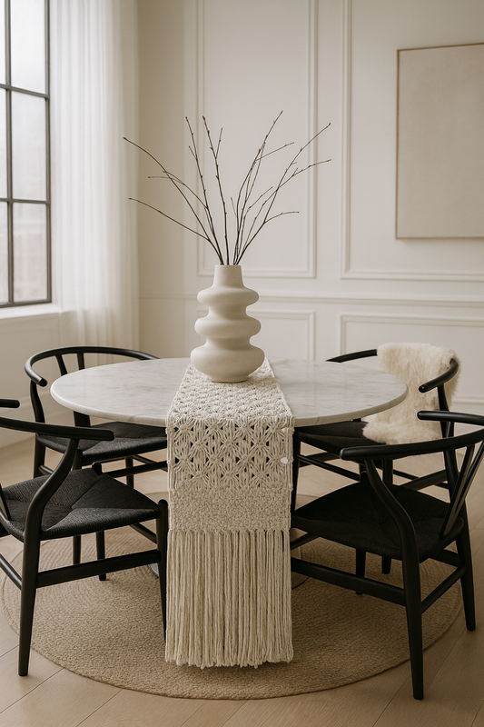 macrame table runner handwoven boho elegant dining table