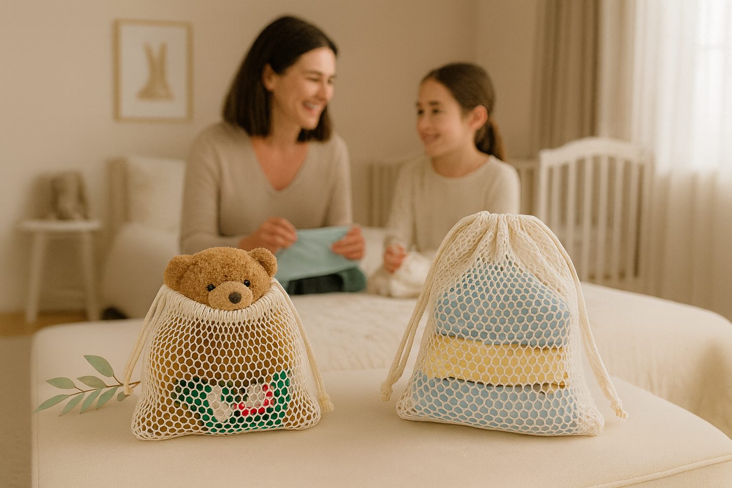 Reusable Cotton Mesh Produce Bags - 100% Cotton, Durable, Double Stitched, Washable with Drawstring - Mesh Bags for Grocery Shopping, Vegetables & Fruits