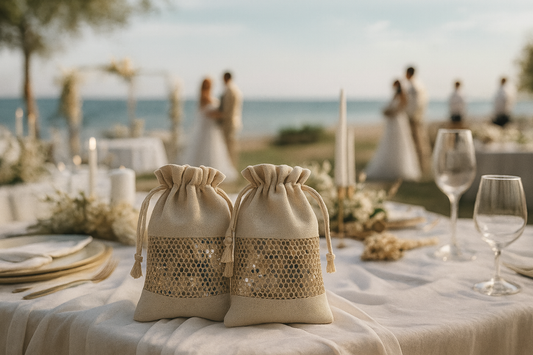 🌿 Sustainable Canvas Pouches with Drawstring and Cotton Mesh Window – Biodegradable, Reusable & Customizable