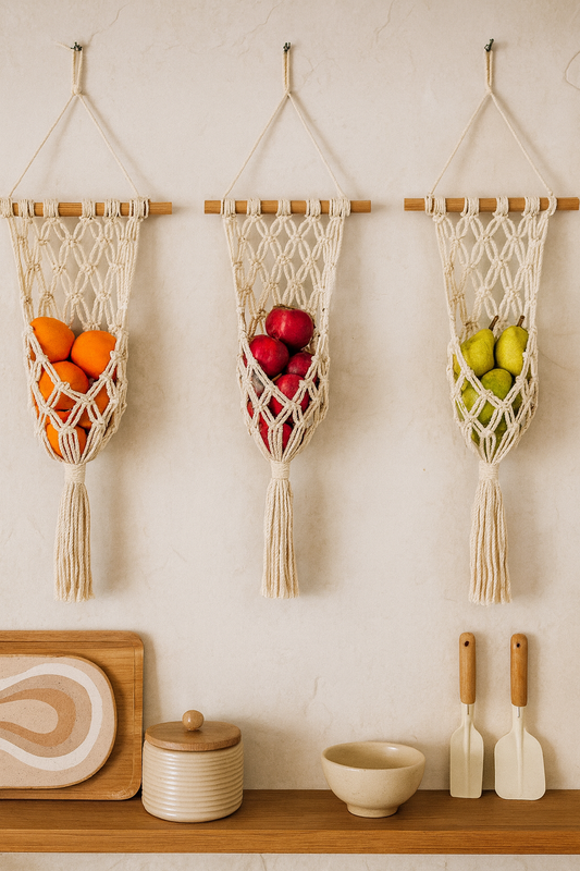 Organic Cotton Macrame Hanging Fruit Baskets