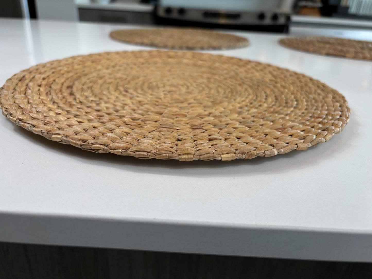 Round 12in Eco-Friendly Handwoven Water Hyacinth Placemats – Sustainable Table Decor for Everyday & Special Occasions