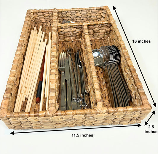 Eco-Friendly Water Hyacinth Cutlery & Drawer Organizer – Sustainable Handwoven Storage Tray for Kitchen & Home