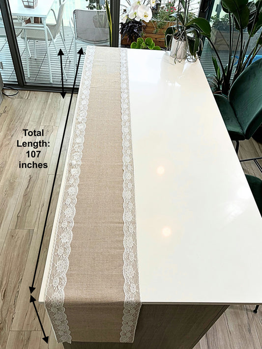 Handcrafted Burlap Table Runner with lace – Sustainable Rustic Elegance