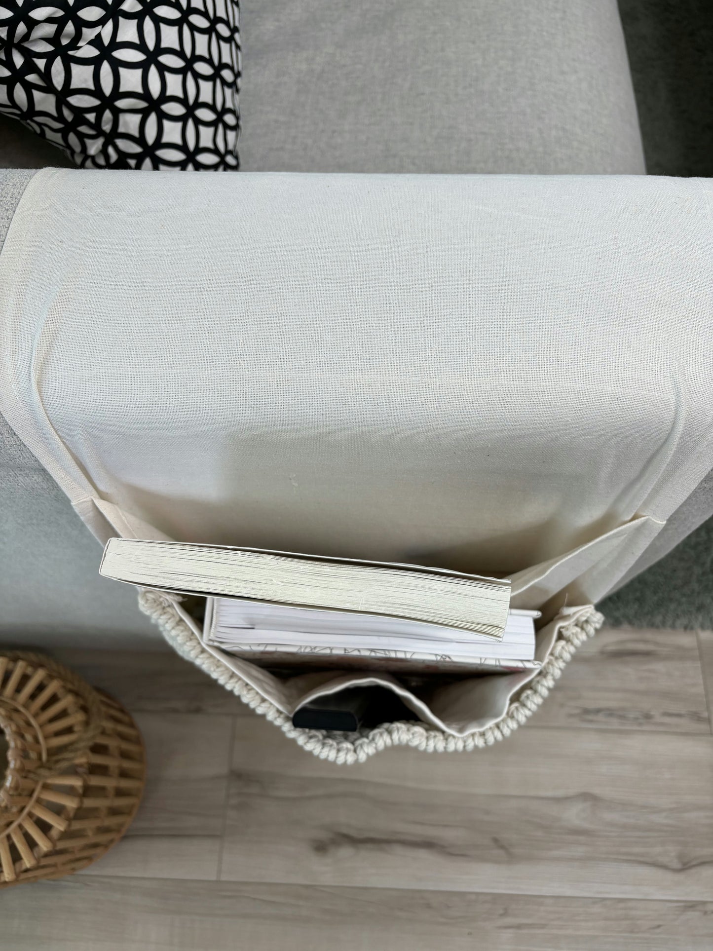 remote control or magazine storage for sofa macrame boho style home decor