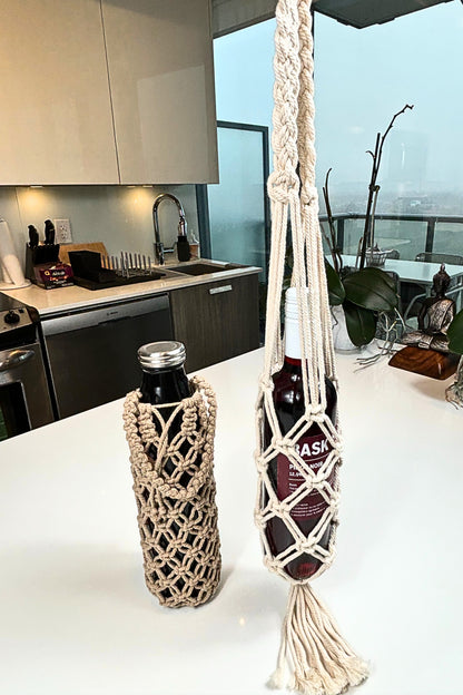 Eco-Friendly Macramé Water Bottle Holder – Boho Style, Hands-Free Functionality for All Ages