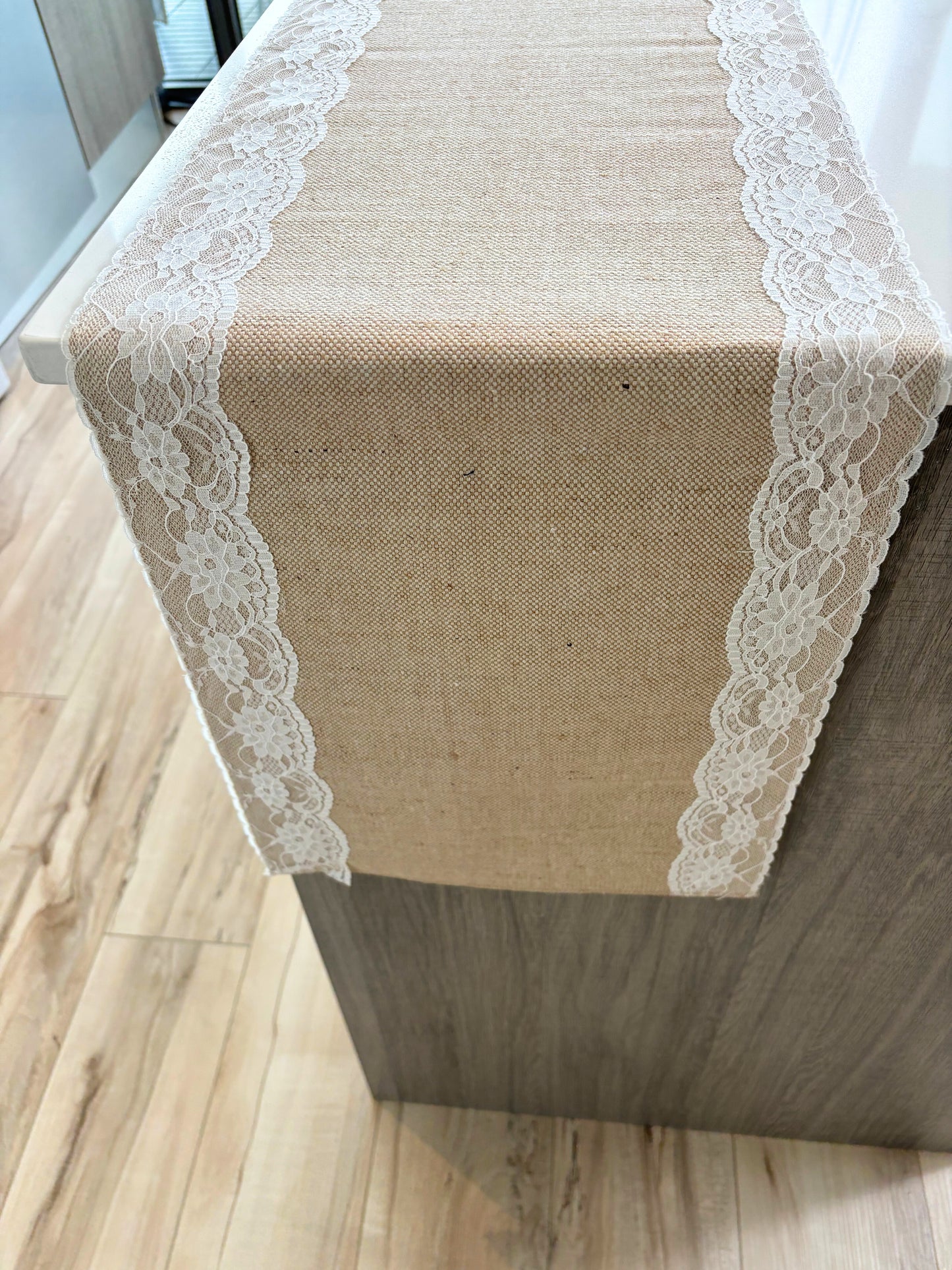 Handcrafted Burlap Table Runner with lace – Sustainable Rustic Elegance