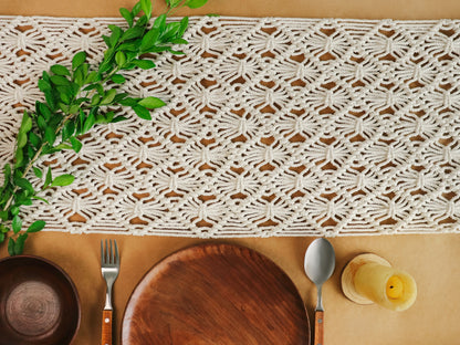 Eco-Friendly Handmade Thick Macramé Table Runner - 6 ft Length – Sustainable Boho Elegance for Your Home