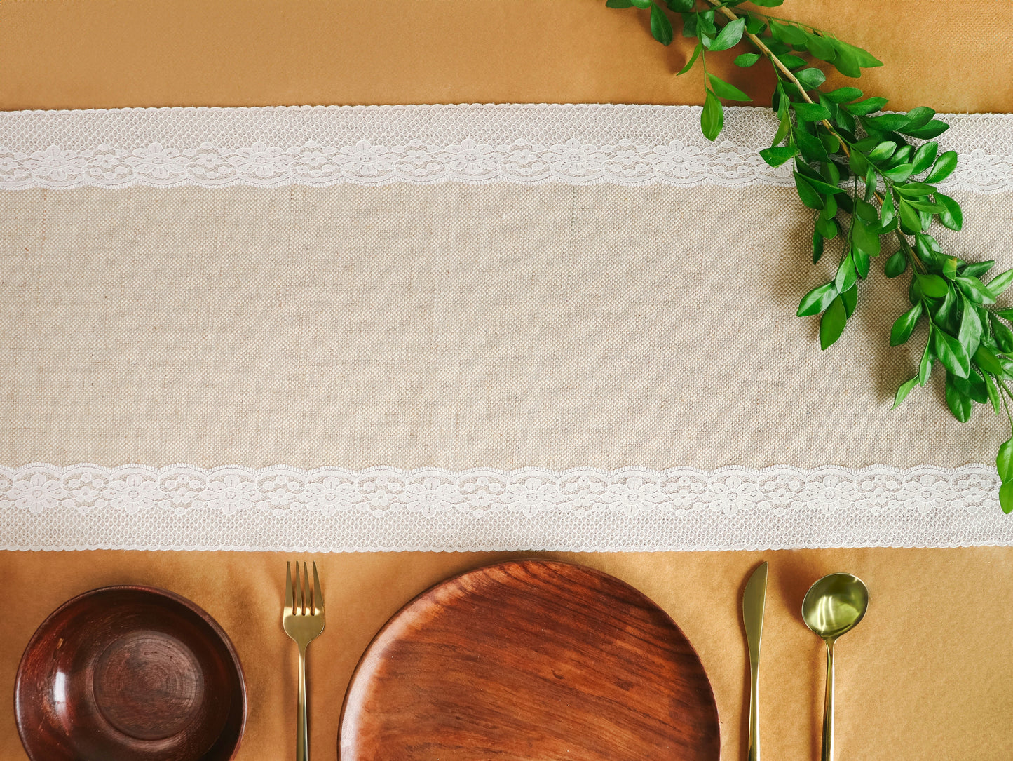 Handcrafted Burlap Table Runner with lace – Sustainable Rustic Elegance