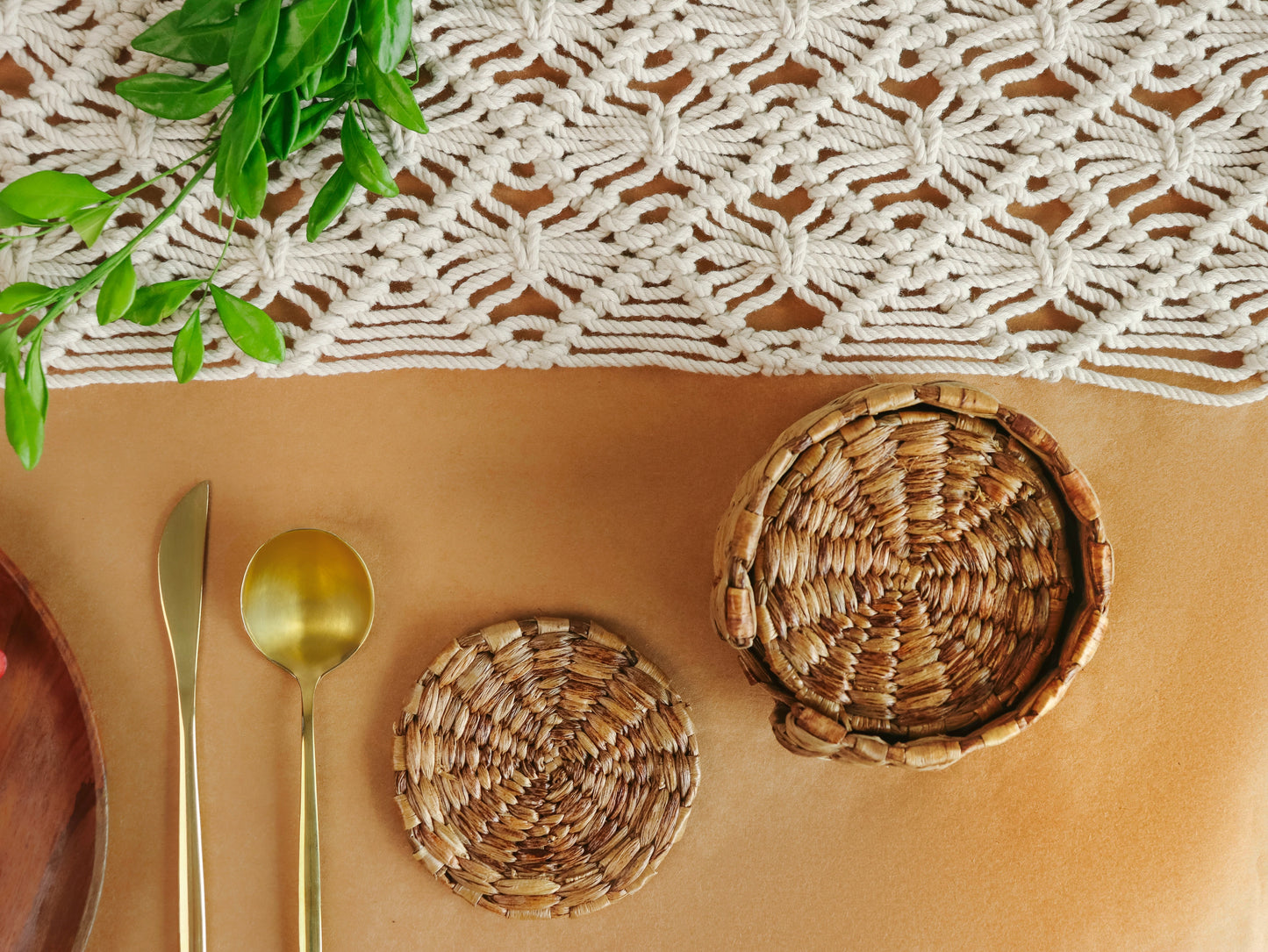 Eco-Friendly Handwoven Woven Coasters - Set of 6 with Case – Sustainable Drink Mats with Holder