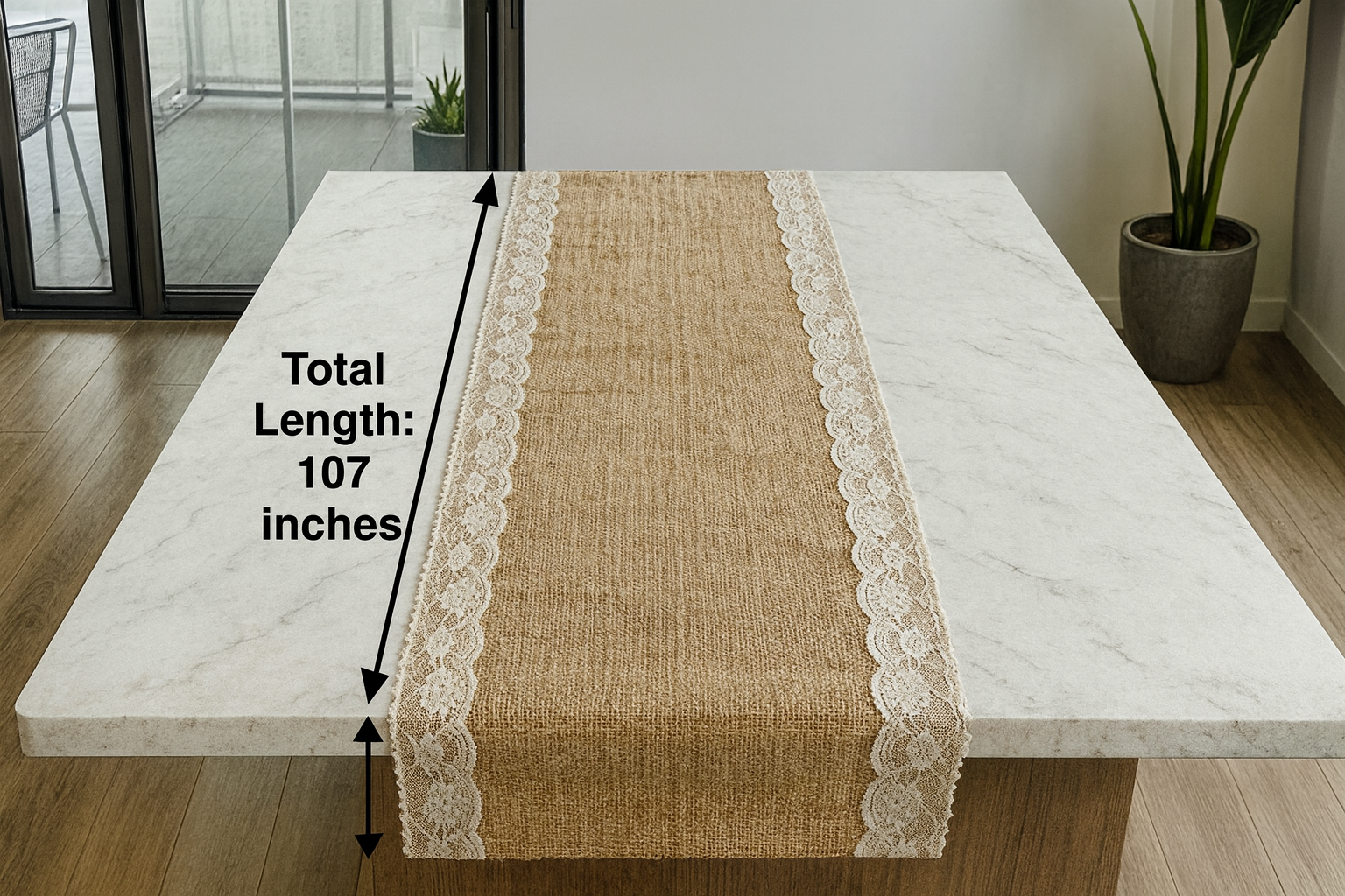 Burlap Jute Table runner with white cotton lace 6 feet long for christmas or event or elegant table decor