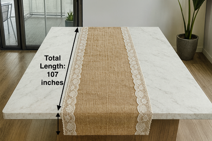 Burlap Jute Table runner with white cotton lace 6 feet long for christmas or event or elegant table decor