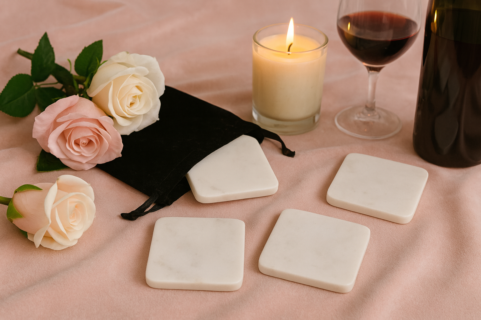 marble square drink coasters for elegant dining, weddings or events or other table decor