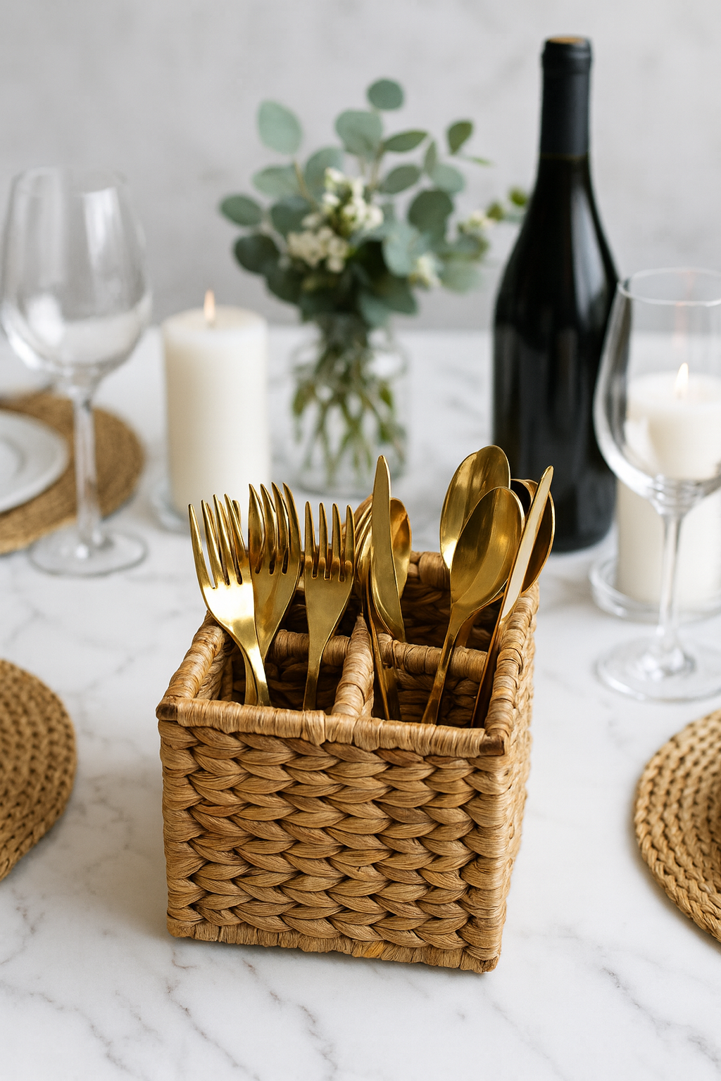 water hyacinth wicker square cutlery box