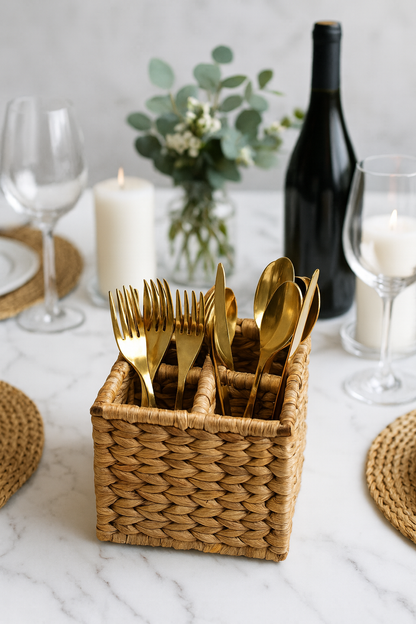 water hyacinth wicker square cutlery box