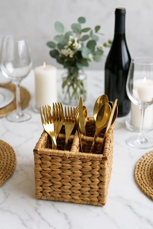 water hyacinth wicker square cutlery box