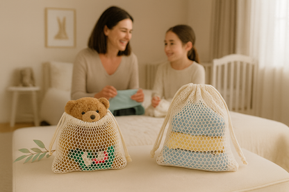 Reusable Cotton Mesh Produce Bags - 100% Cotton, Durable, Double Stitched, Washable with Drawstring - Mesh Bags for Grocery Shopping, Vegetables & Fruits