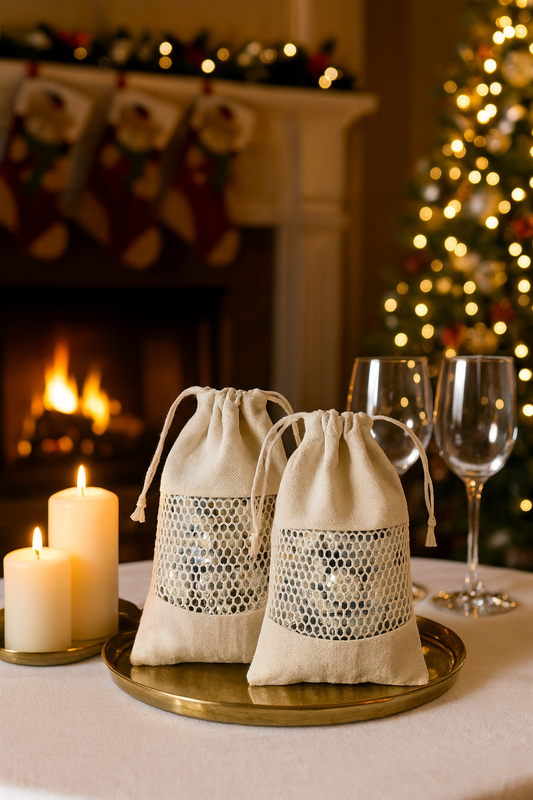 🌿 Sustainable Canvas Pouches with Drawstring and Cotton Mesh Window – Biodegradable, Reusable & Customizable