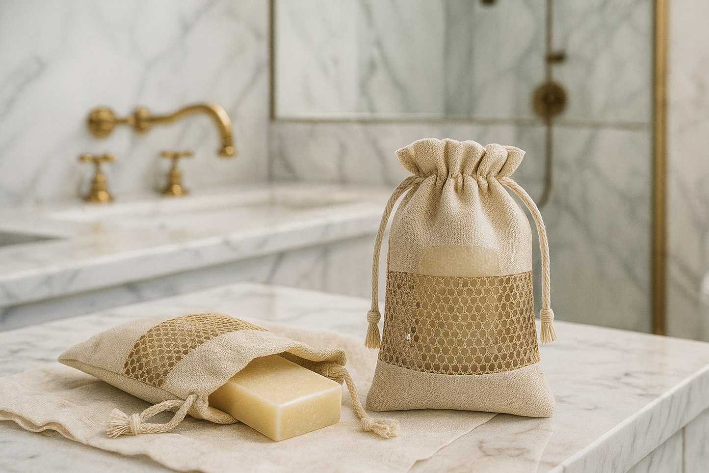 🌿 Sustainable Canvas Pouches with Drawstring and Cotton Mesh Window – Biodegradable, Reusable & Customizable