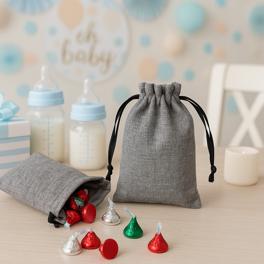 Grey Fabric Favor Baqs with Drawstring 5x8 or 8x12