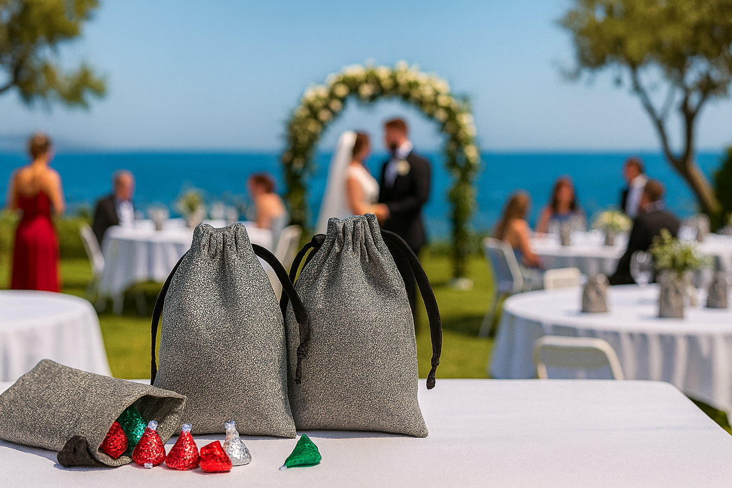 Elegant Grey Fabric Favor Bags – Sustainable, Reusable & Perfect for Weddings, Events, and Jewelry