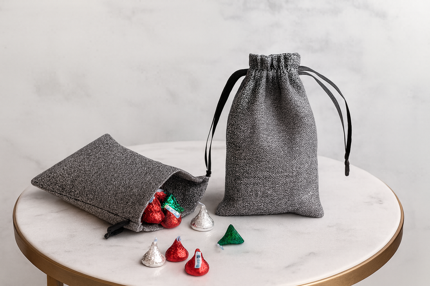 Elegant Grey Fabric Favor Bags – Sustainable, Reusable & Perfect for Weddings, Events, and Jewelry