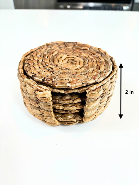 Eco-Friendly Handwoven Woven Coasters - Set of 6 with Case – Sustainable Drink Mats with Holder