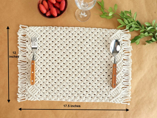 Eco-Friendly Macramé Placemats - 17in x 12in – Sustainable Cotton Table Mats for Boho Dining