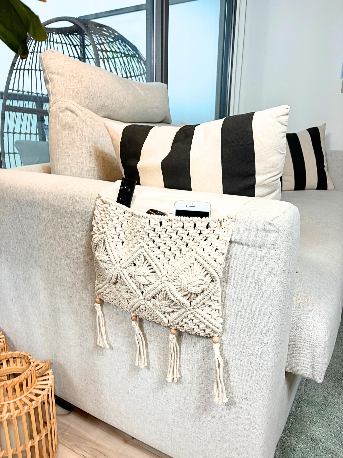 Eco-Friendly Handwoven Macrame Sofa Caddy – Sustainable Boho Storage and Décor